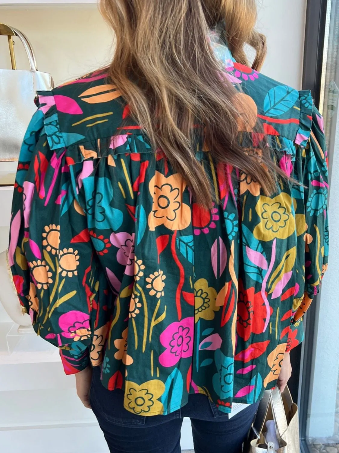 London Printed Lantern Sleeve Blouse