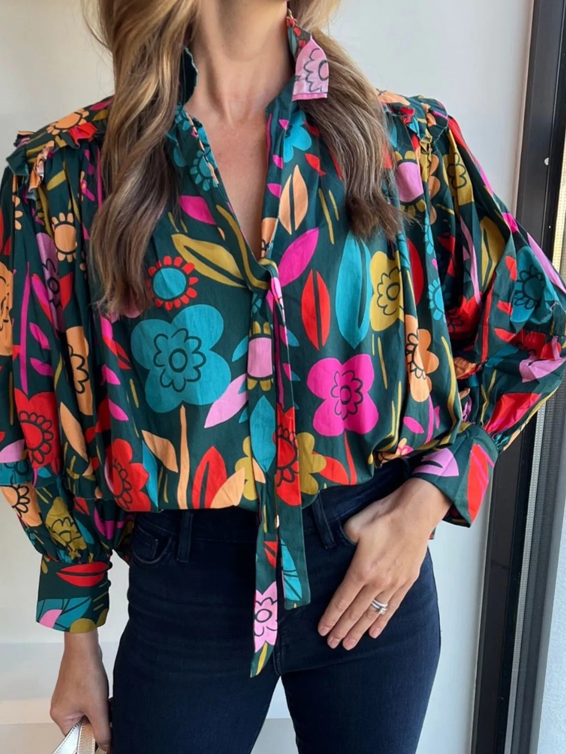 London Printed Lantern Sleeve Blouse