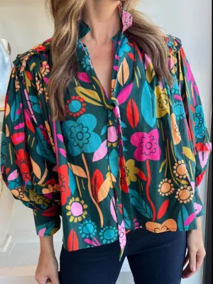 London Printed Lantern Sleeve Blouse