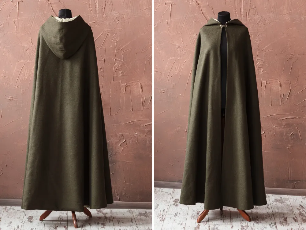 Long Fantasy Wool Hooded Cloak