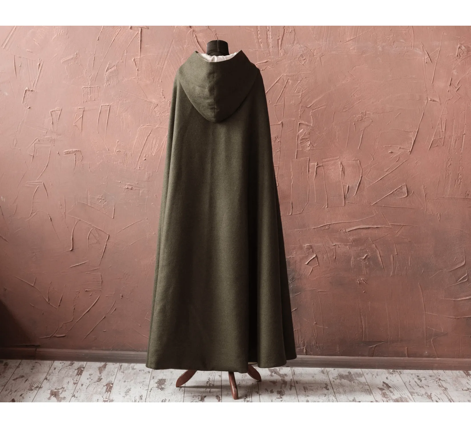 Long Fantasy Wool Hooded Cloak