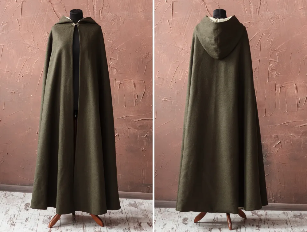 Long Fantasy Wool Hooded Cloak