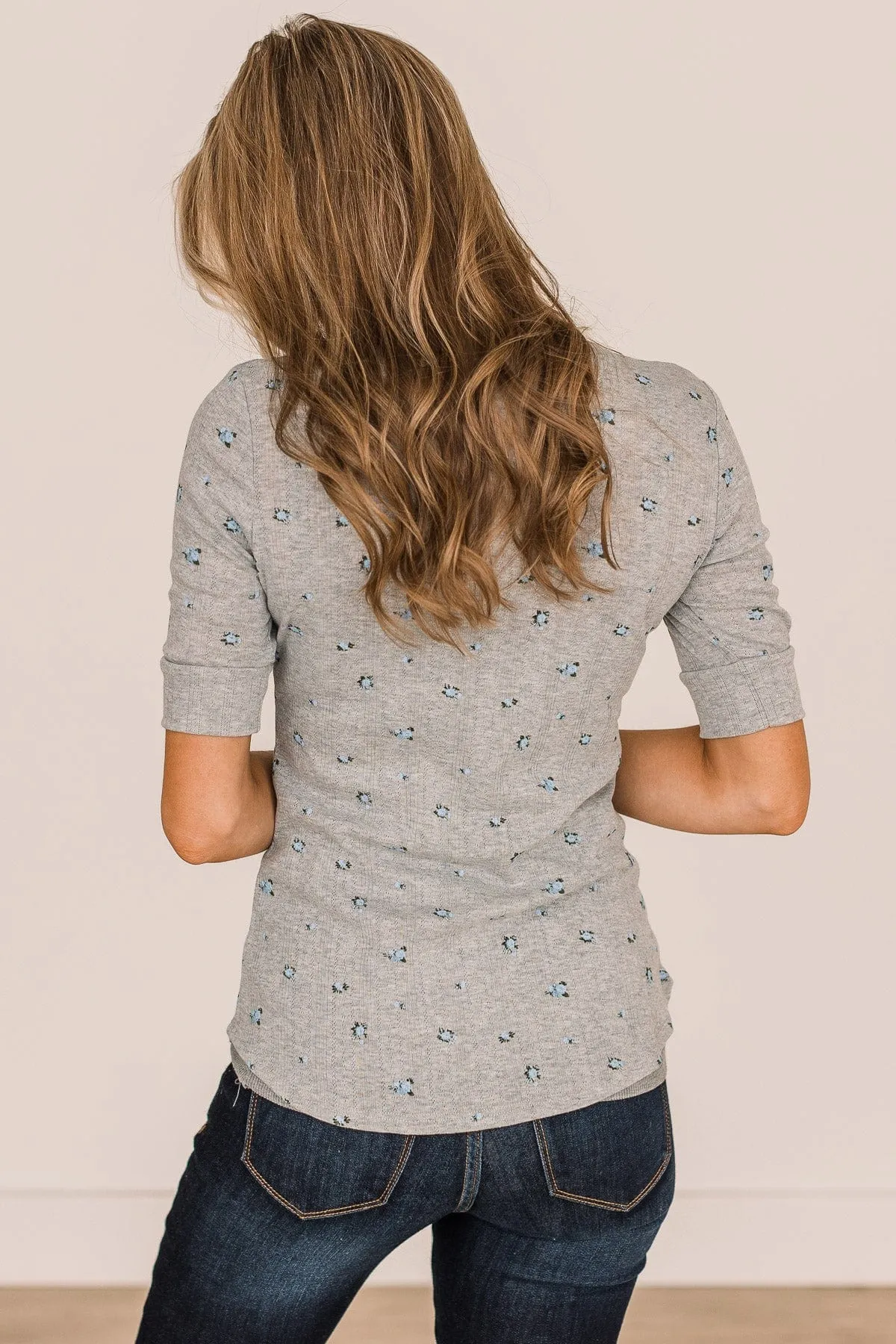 Looking To You Floral Knit Top- Heather Grey