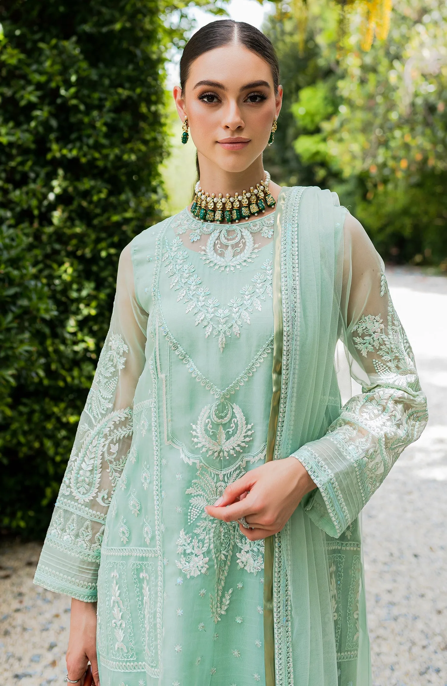 Luxury Ice Blue Embroidered Pakistani Salwar Dupatta Salwar Suit