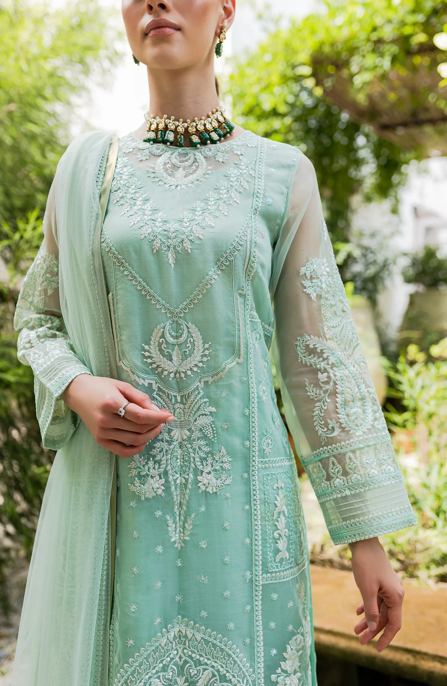 Luxury Ice Blue Embroidered Pakistani Salwar Dupatta Salwar Suit