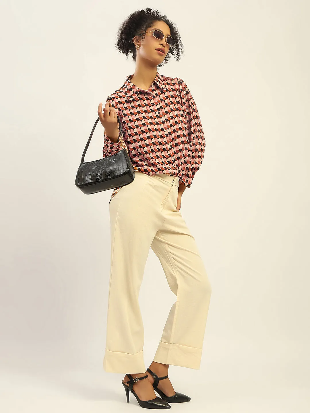 Madame Geometric Printed Rust And Brown Shirt