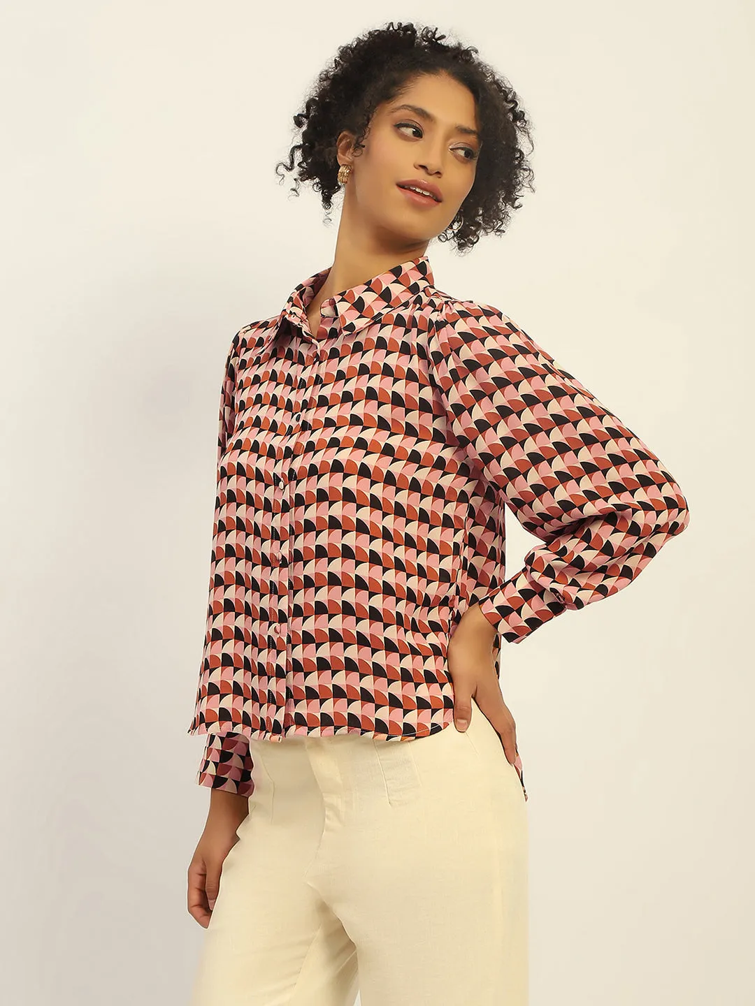 Madame Geometric Printed Rust And Brown Shirt