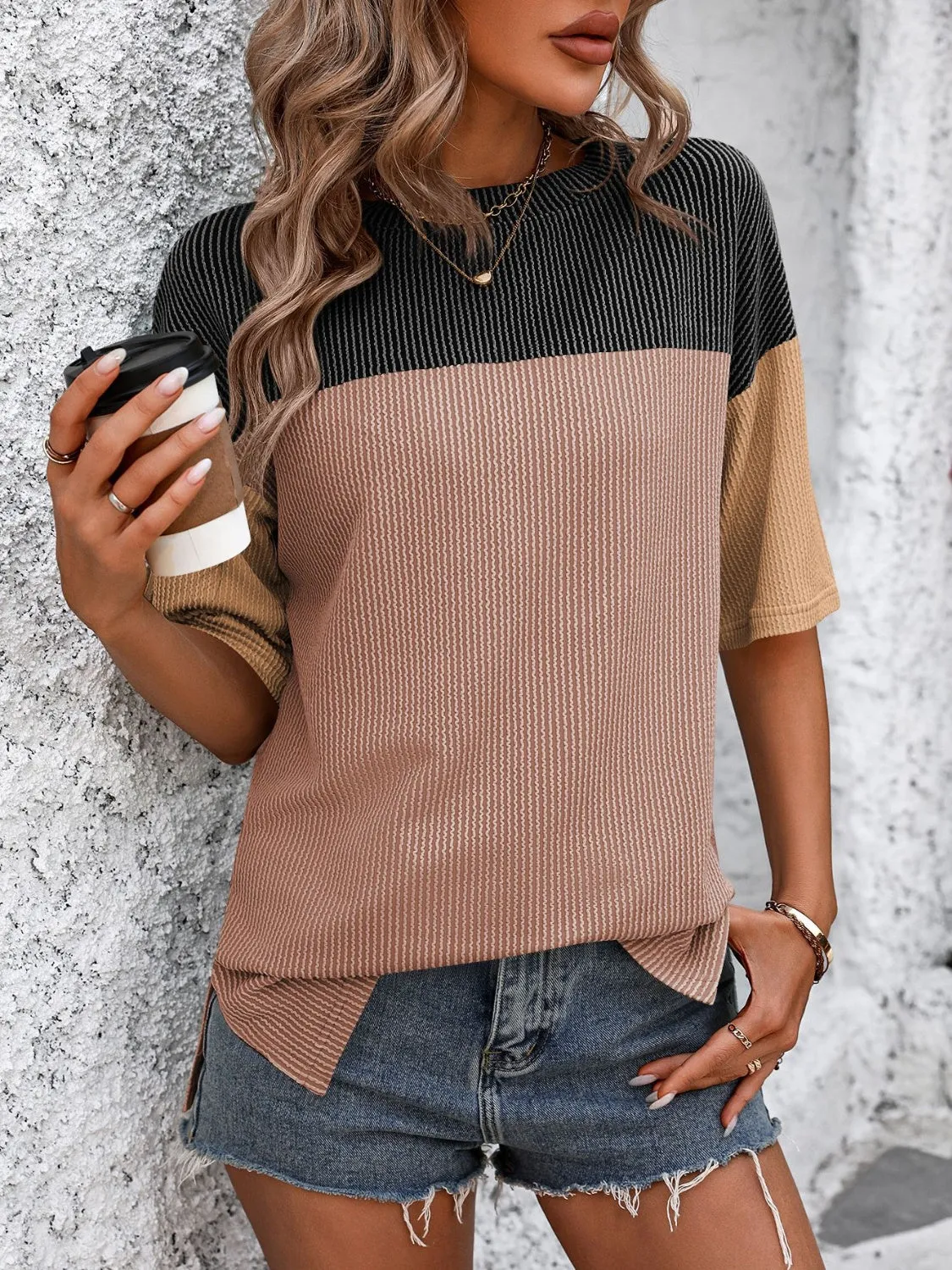 Maddison Color Block Round Neck Half Sleeve T-Shirt