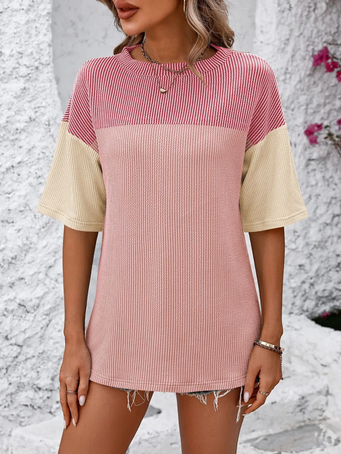 Maddison Color Block Round Neck Half Sleeve T-Shirt