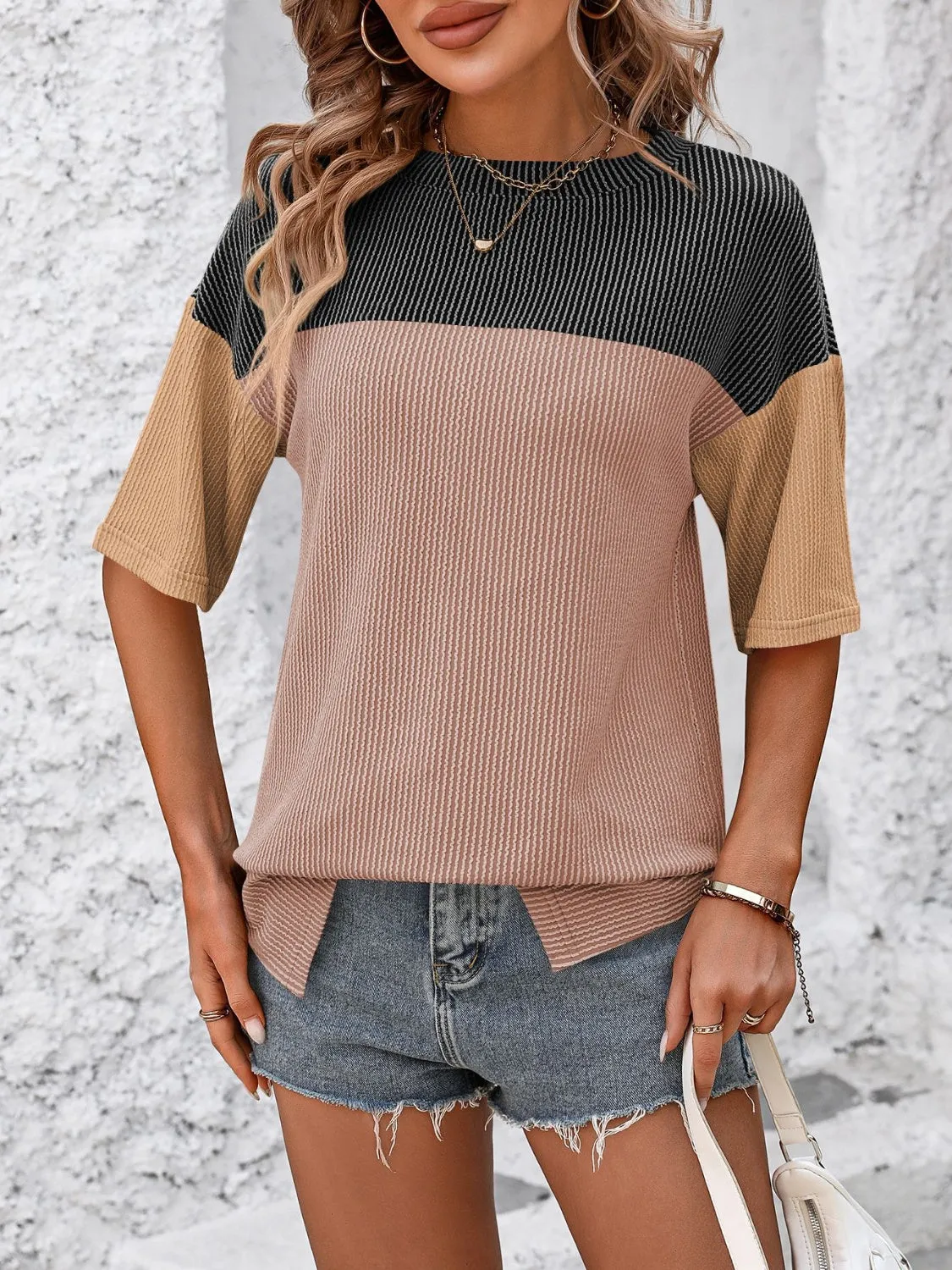 Maddison Color Block Round Neck Half Sleeve T-Shirt