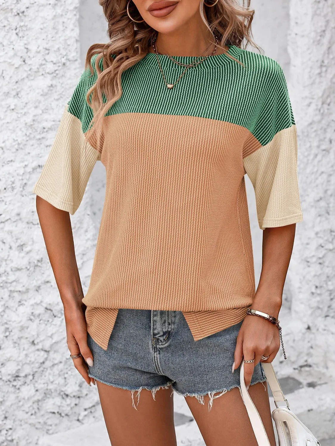 Maddison Color Block Round Neck Half Sleeve T-Shirt