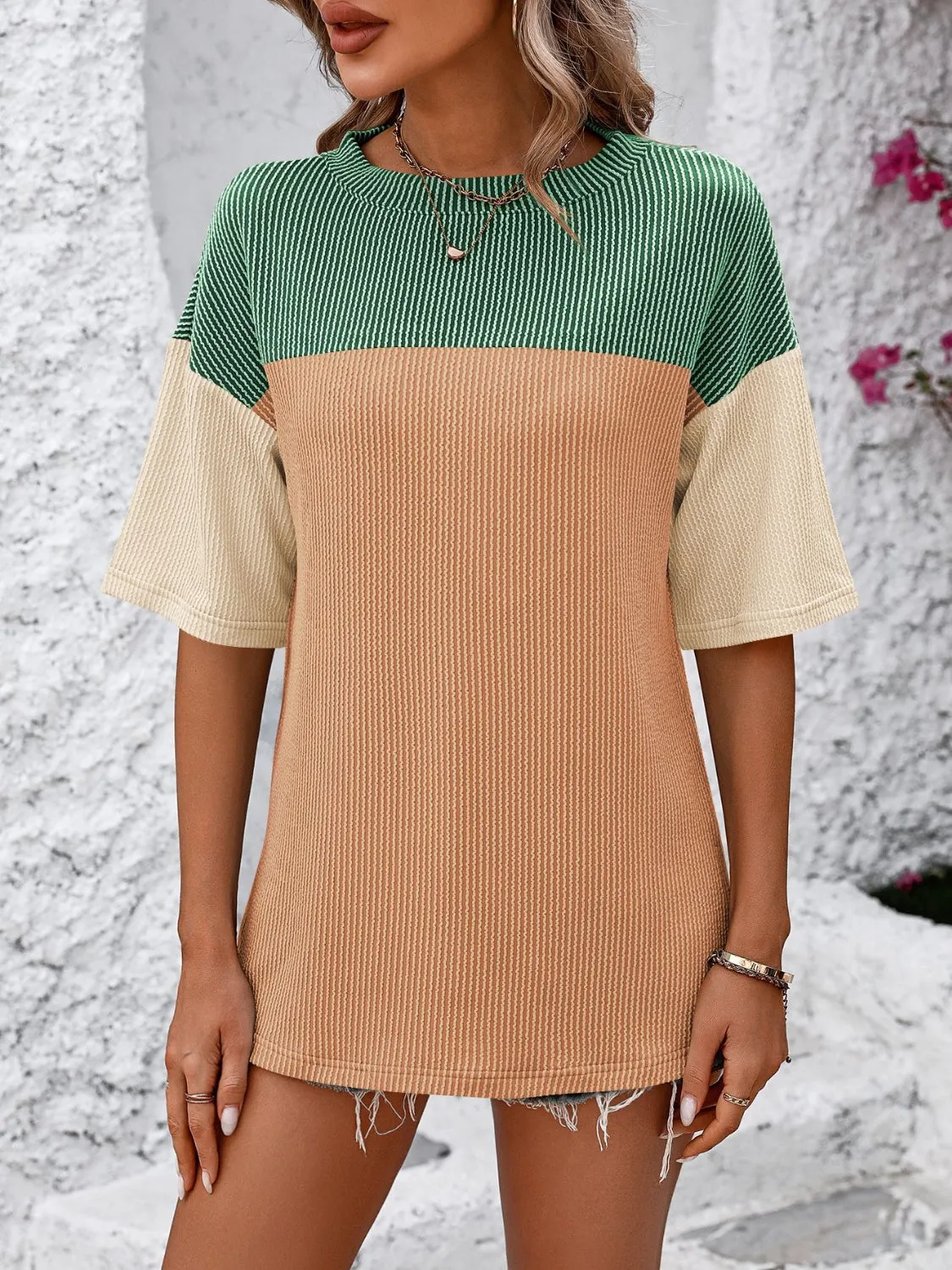 Maddison Color Block Round Neck Half Sleeve T-Shirt