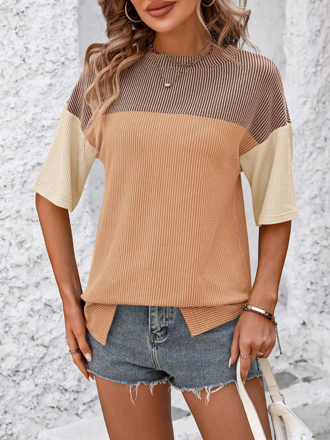 Maddison Color Block Round Neck Half Sleeve T-Shirt