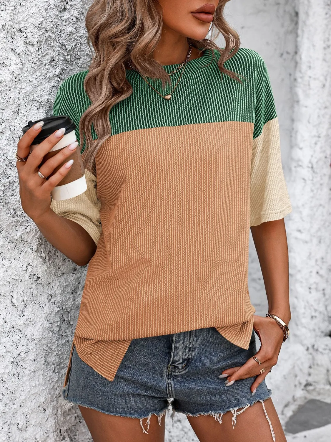 Maddison Color Block Round Neck Half Sleeve T-Shirt