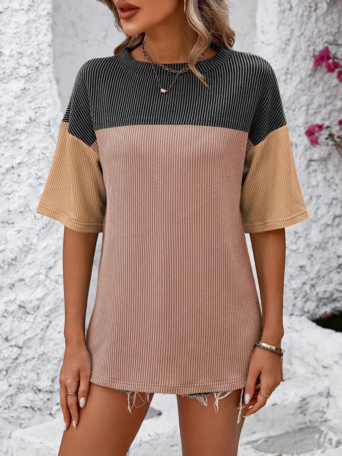 Maddison Color Block Round Neck Half Sleeve T-Shirt
