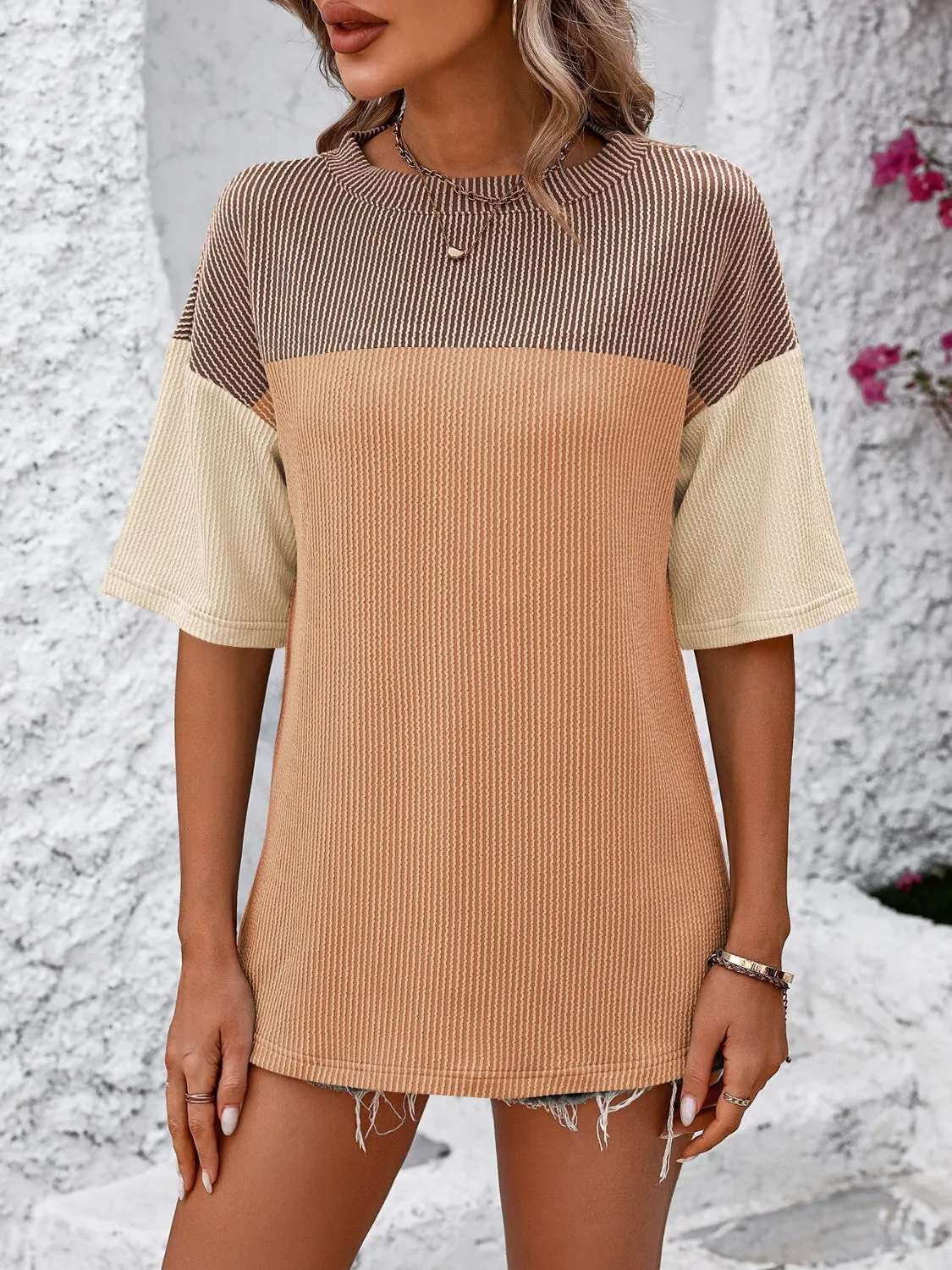 Maddison Color Block Round Neck Half Sleeve T-Shirt