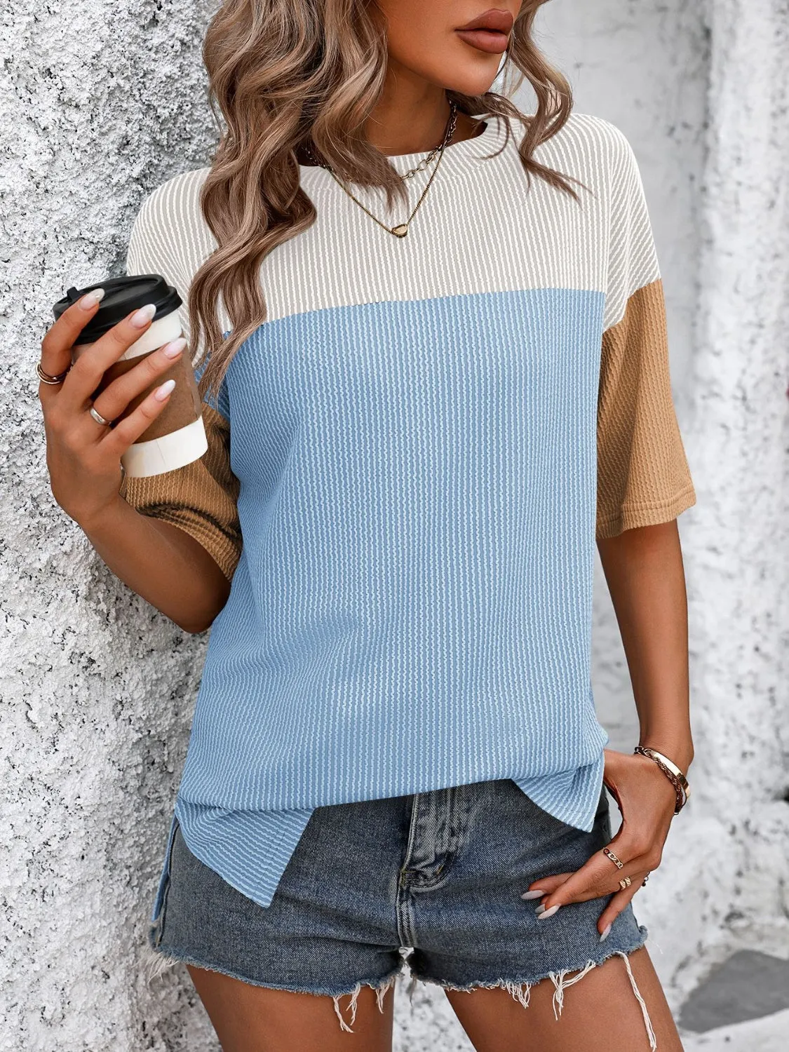 Maddison Color Block Round Neck Half Sleeve T-Shirt