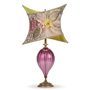 Marie Table Lamp 188Y159 by Kinzig Design Colors Purple, Mauve, Lime Green Blown Glass and Fabric