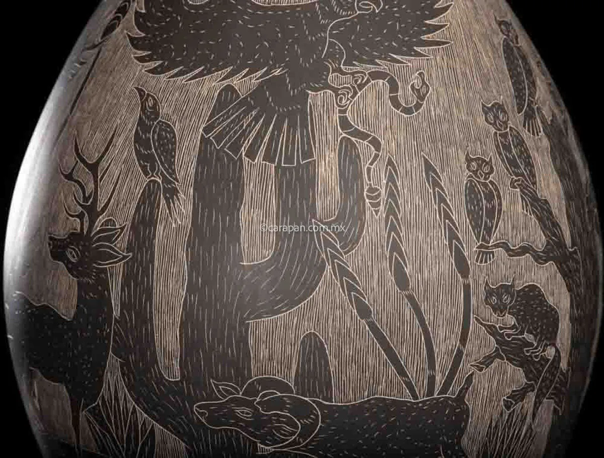 Mata Ortiz Pot With Etched Animals in Black Over Beige