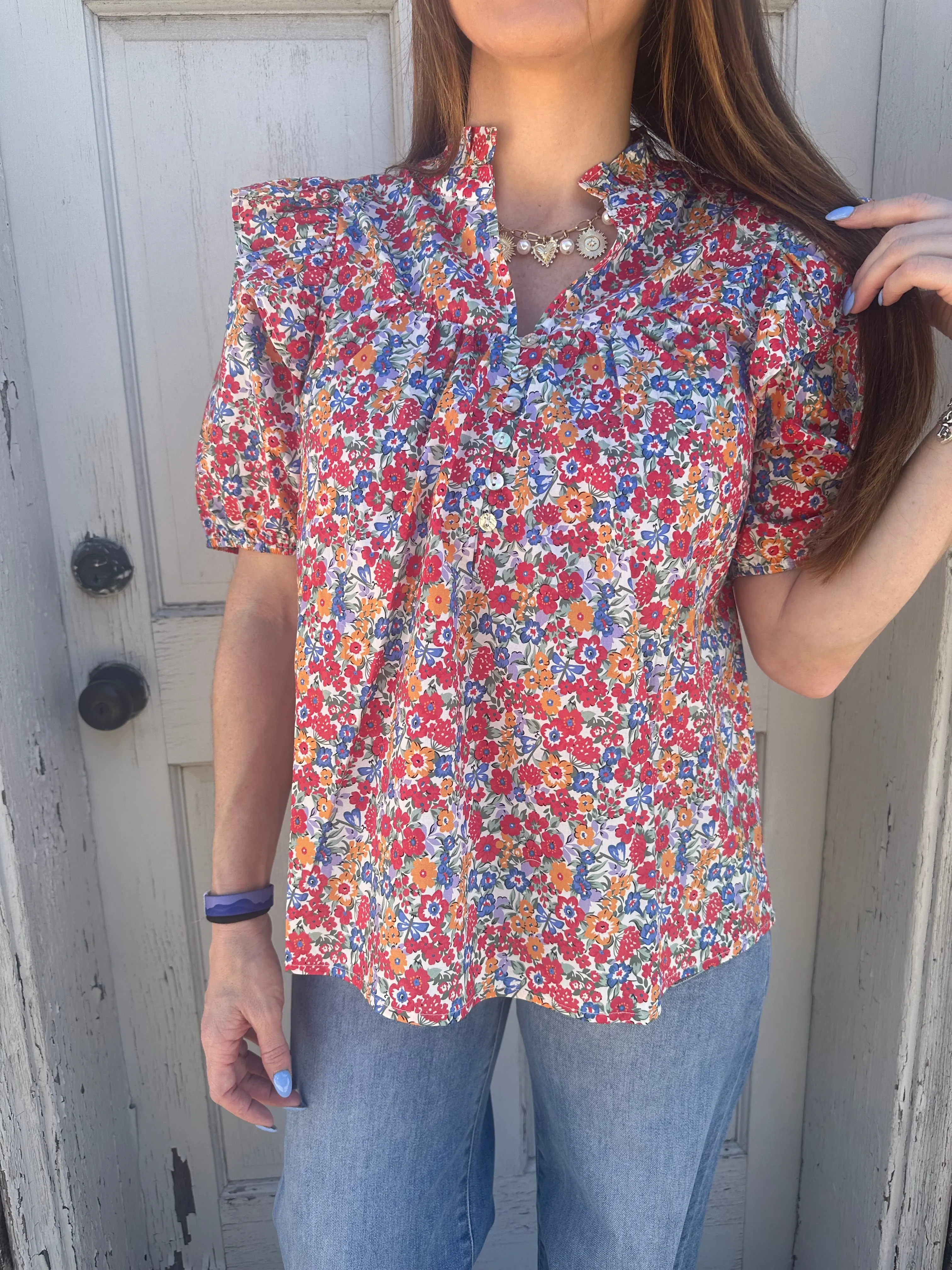 Meadow Breeze Top: Red Mix