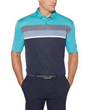 Mens Birdseye Color Block Chest Stripe Polo