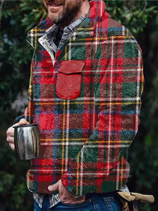 Men's Flannel Casual Retro Button Pullover Sweatshirt