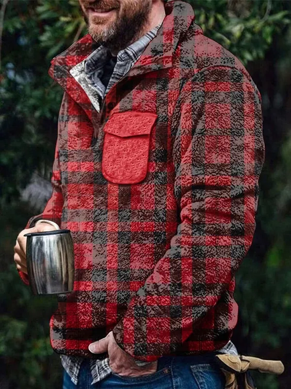 Men's Flannel Casual Retro Button Pullover Sweatshirt