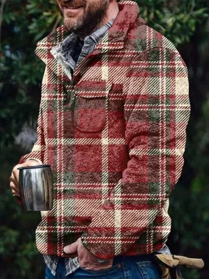 Men's Flannel Casual Retro Button Pullover Sweatshirt