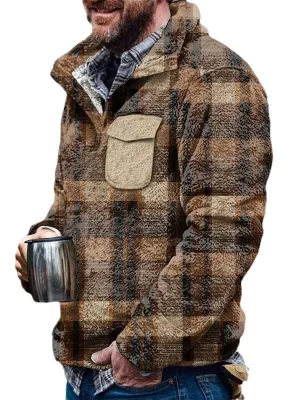 Men's Flannel Casual Retro Button Pullover Sweatshirt