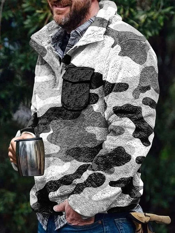 Men's Flannel Casual Retro Button Pullover Sweatshirt