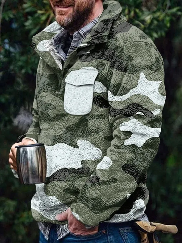 Men's Flannel Casual Retro Button Pullover Sweatshirt