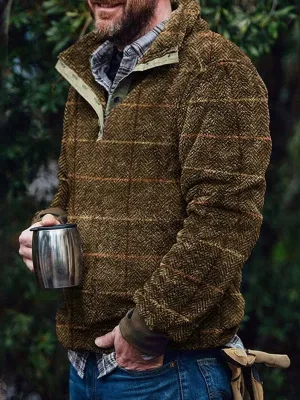 Men's Flannel Casual Retro Button Pullover Sweatshirt