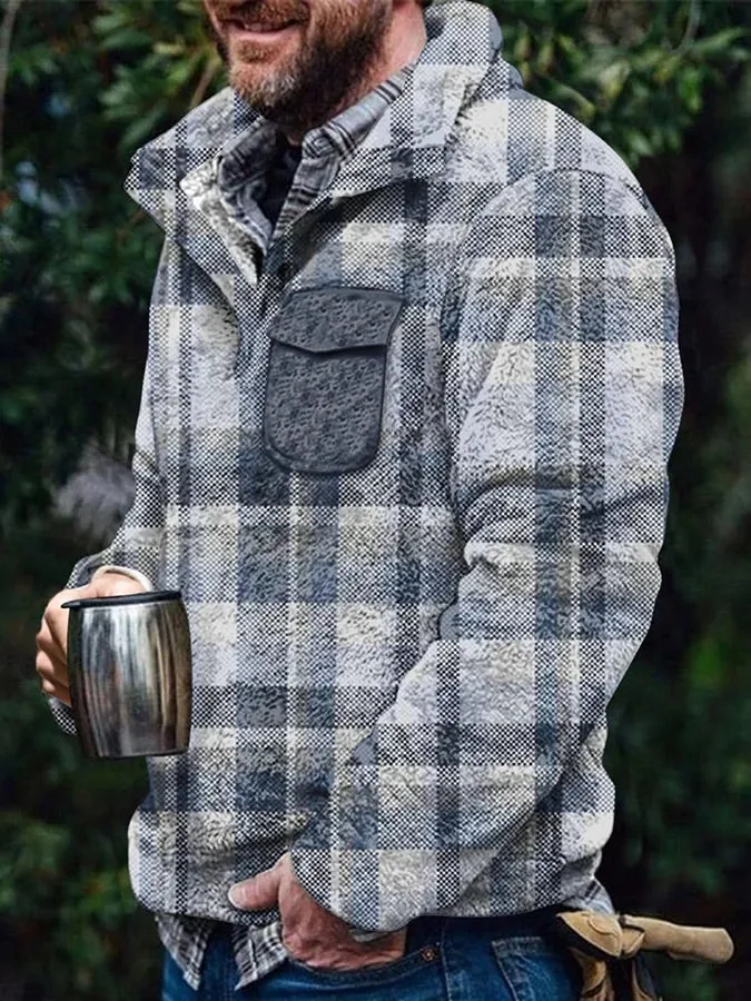 Men's Flannel Casual Retro Button Pullover Sweatshirt