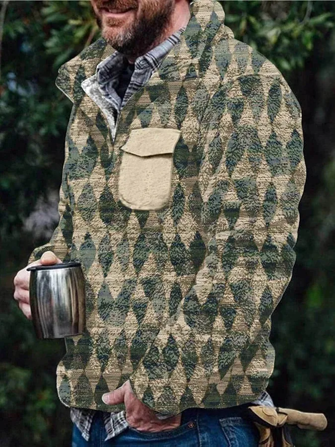 Men's Flannel Casual Retro Button Pullover Sweatshirt