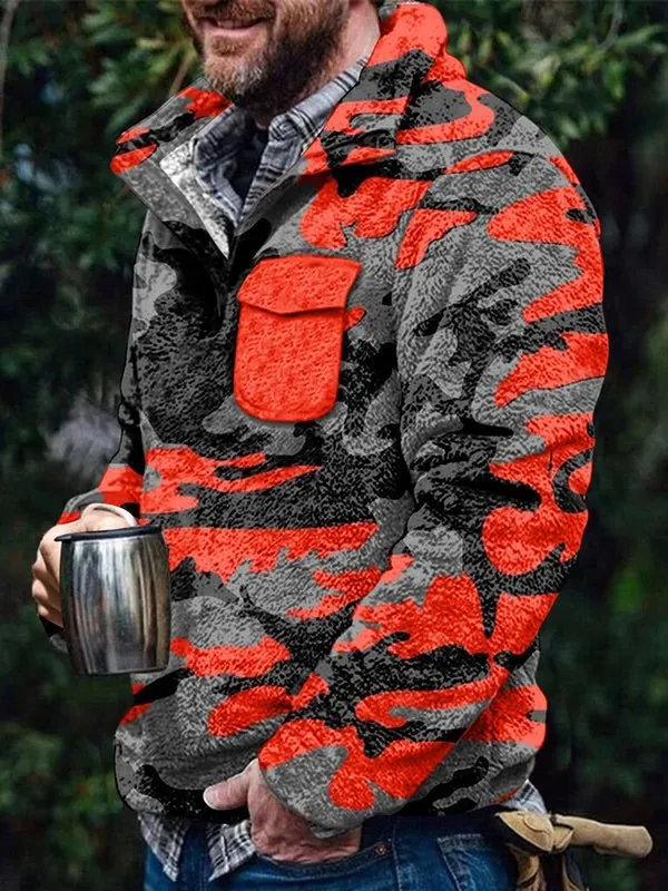 Men's Flannel Casual Retro Button Pullover Sweatshirt