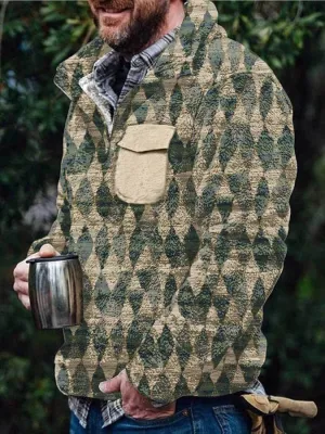 Men's Flannel Casual Retro Button Pullover Sweatshirt