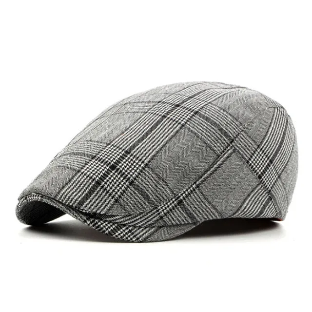 Men's Vintage Retro Plaid Beret Hat - Coffee,Black,Gray