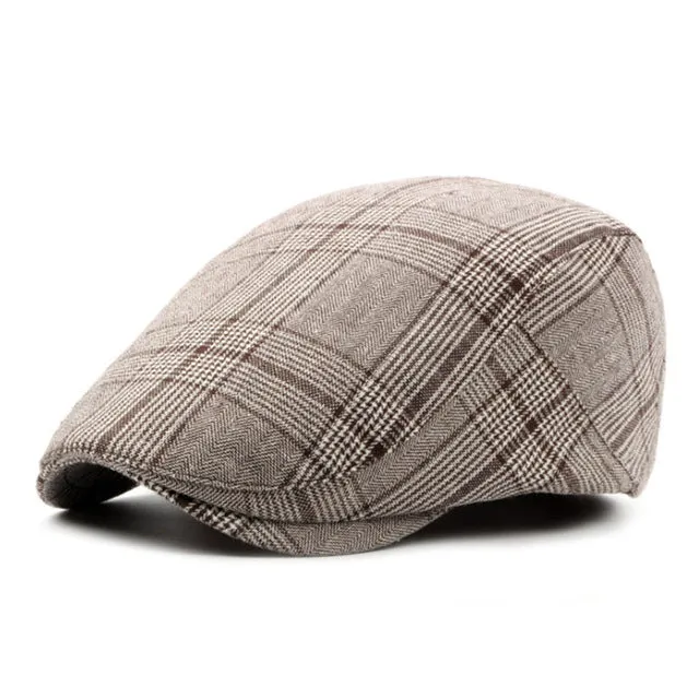 Men's Vintage Retro Plaid Beret Hat - Coffee,Black,Gray