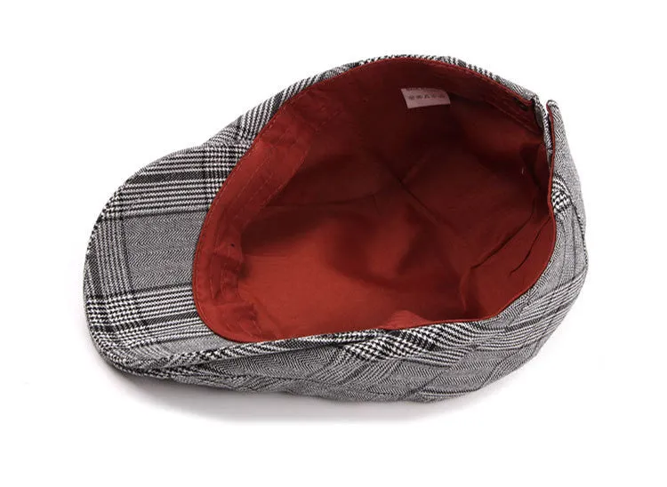 Men's Vintage Retro Plaid Beret Hat - Coffee,Black,Gray