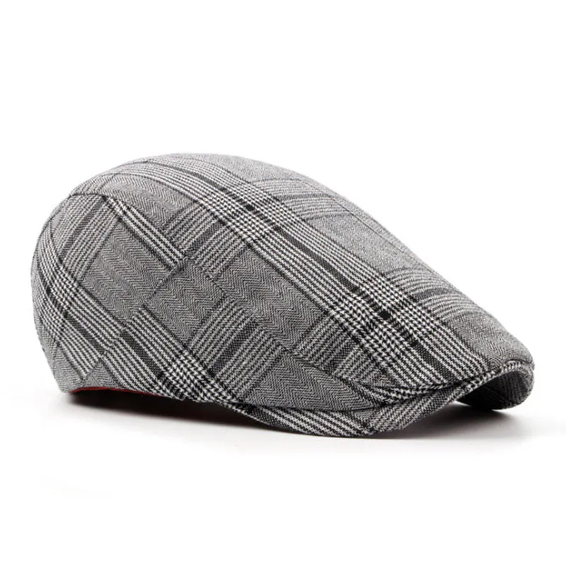 Men's Vintage Retro Plaid Beret Hat - Coffee,Black,Gray
