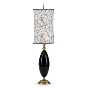 Molly Table Lamp 161 Ai 150 by Kinzig Design, Colors Black Blown Glass, Black and White Embroidered Shade
