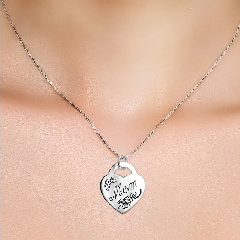 Mom’s Love Mom Heart Charm Pendant Necklace