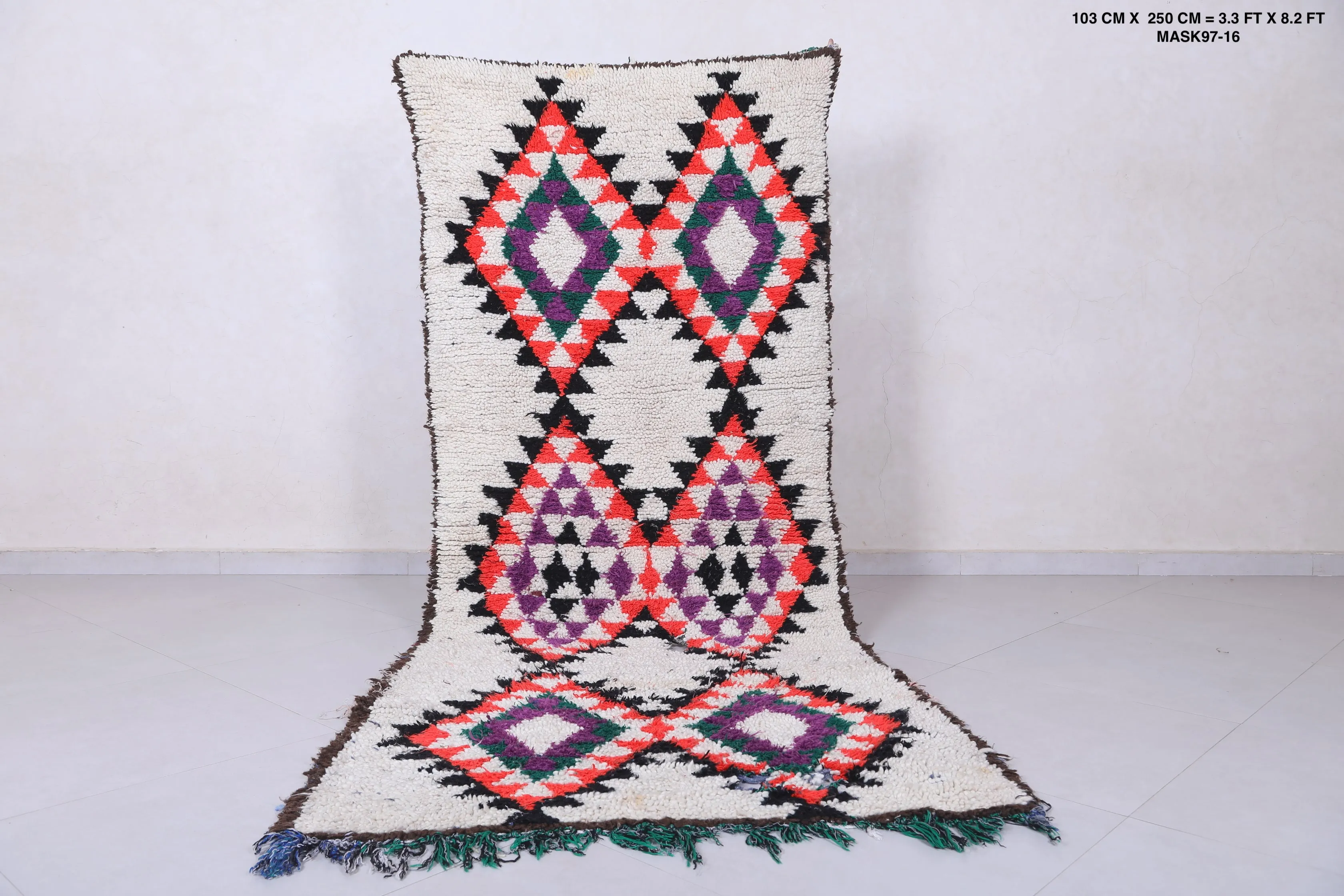 Moroccan Berber Rug - Bold Geometric Design 3.3ft x 8.2ft