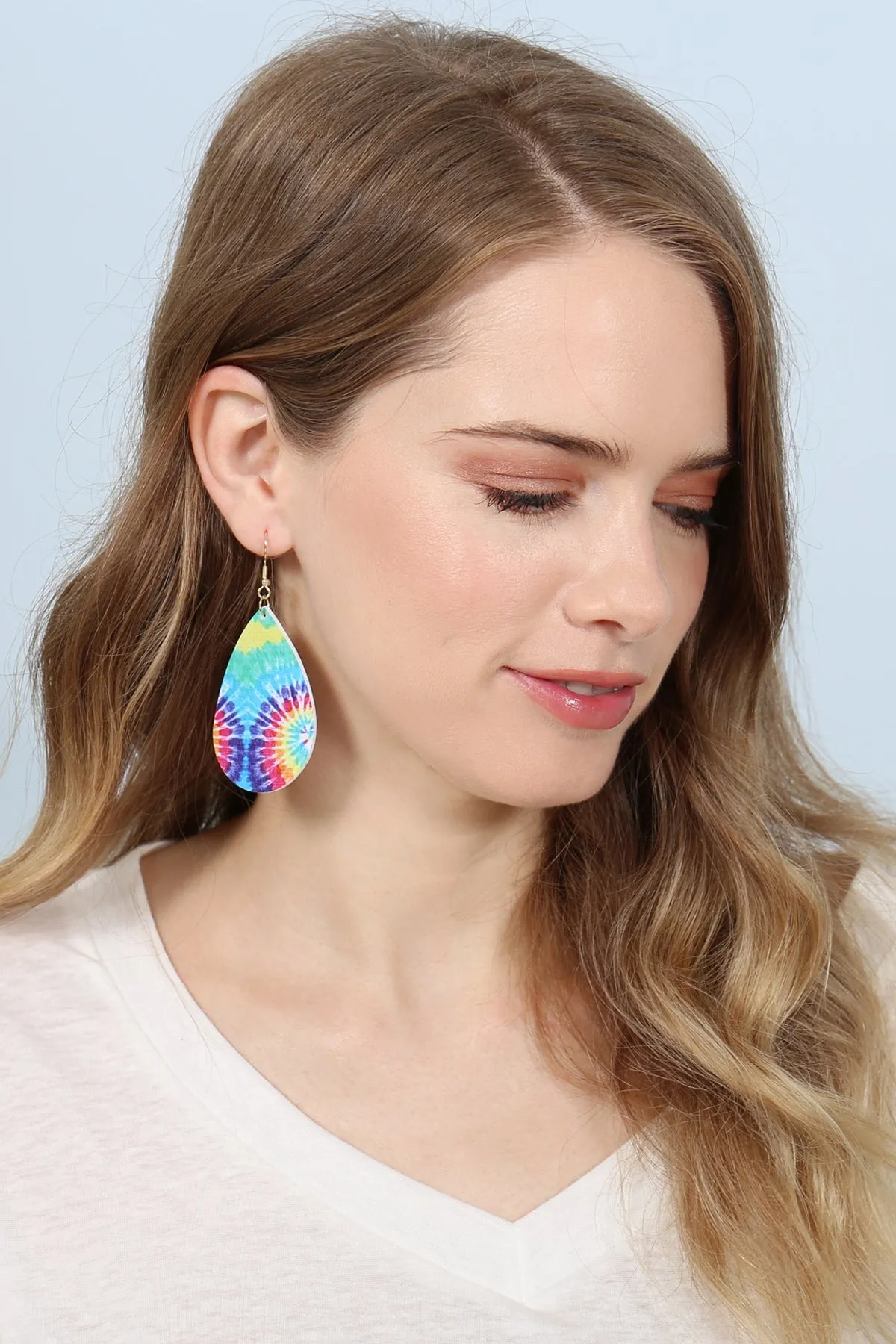 MULTICOLOR ABSTRACT LEATHER PRINTED TEARDROP HOOK EARRINGS