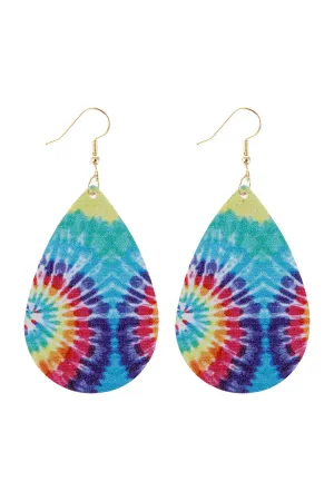 MULTICOLOR ABSTRACT LEATHER PRINTED TEARDROP HOOK EARRINGS