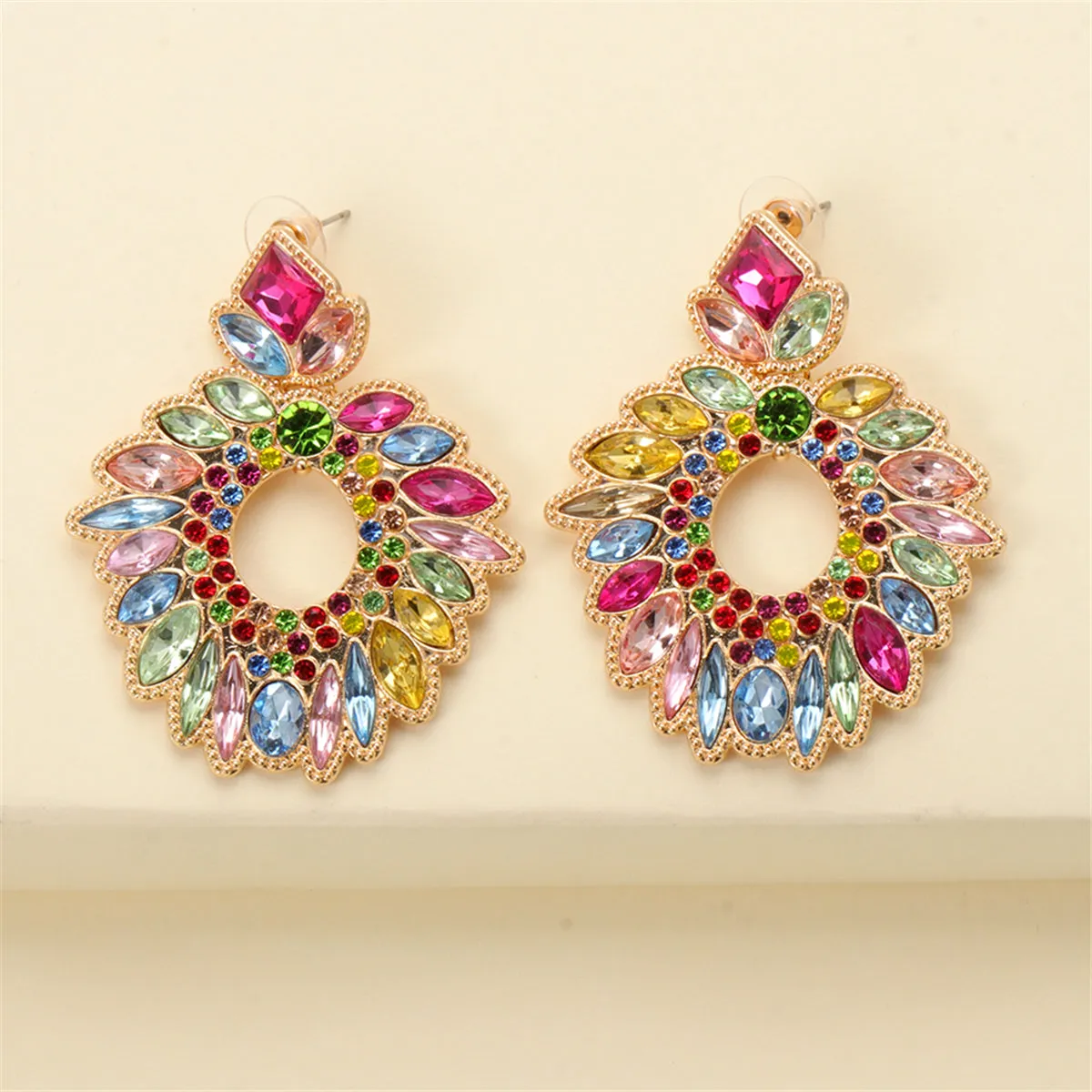 Multicolor Crystal & Cubic Zirconia Geometric Drop Earrings
