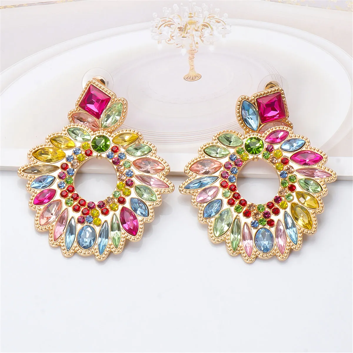 Multicolor Crystal & Cubic Zirconia Geometric Drop Earrings