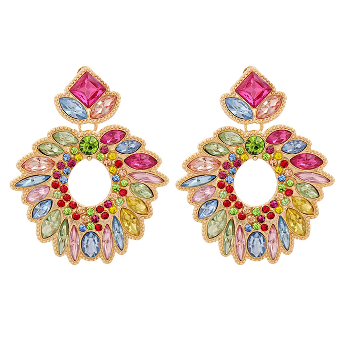Multicolor Crystal & Cubic Zirconia Geometric Drop Earrings