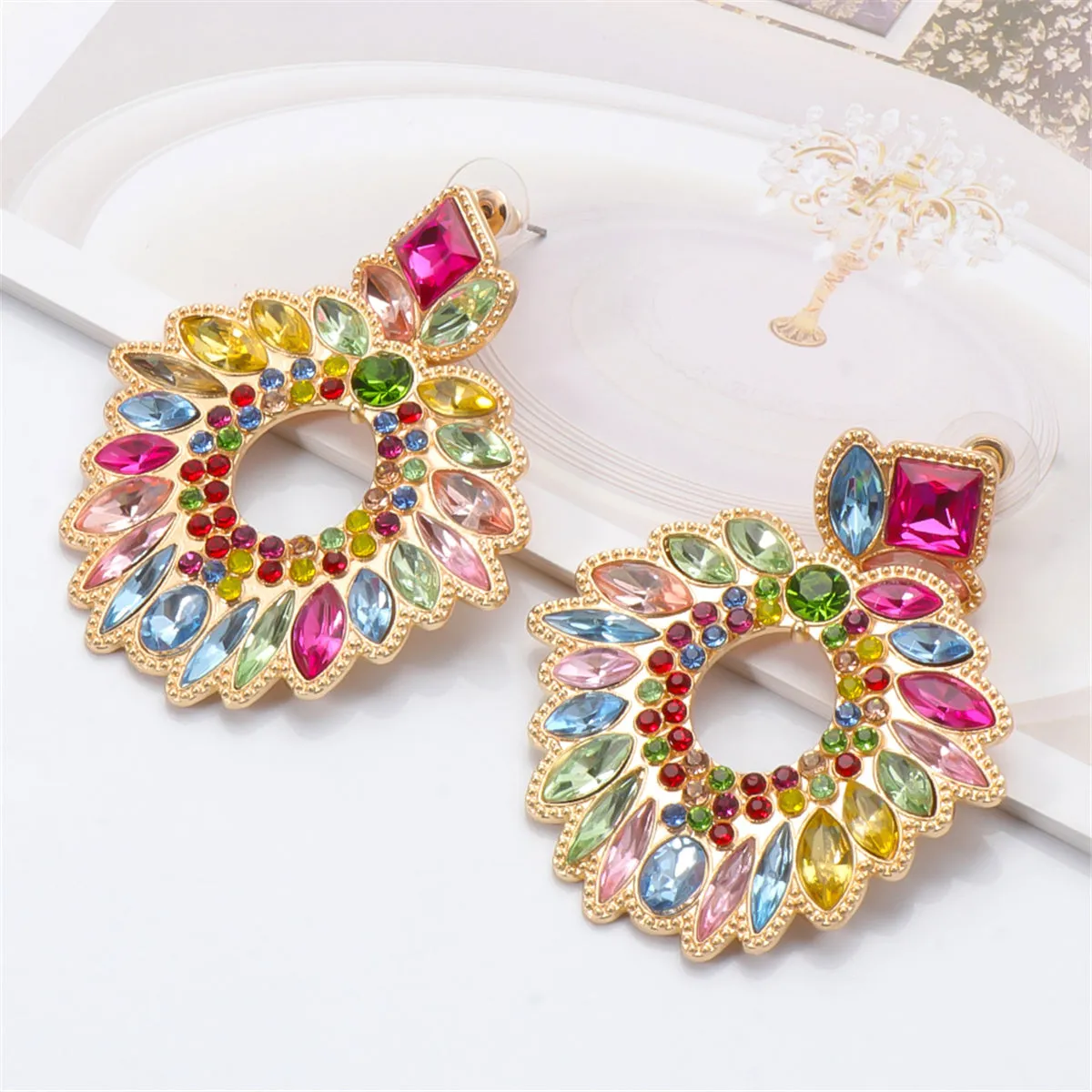 Multicolor Crystal & Cubic Zirconia Geometric Drop Earrings