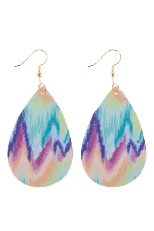 MULTICOLOR LEATHER PRINTED TEARDROP HOOK EARRINGS